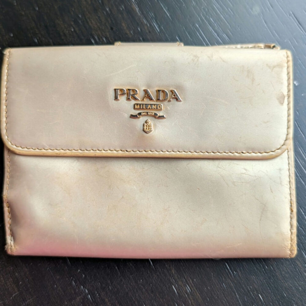 Prada Metallic Gold Leather Continental Compact Wallet - Picture 1 of 5